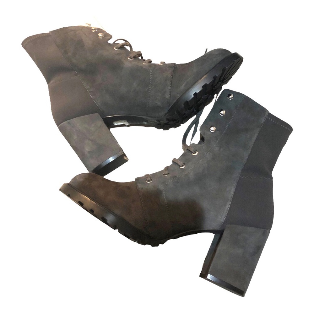 Stuart Weitzman Savannah Grey Suede Leather laceup granny ankle boots size 12/13